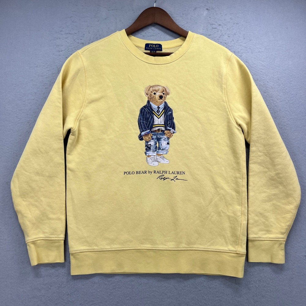 Polo Ralph Lauren Sweatshirt Kids XL Yellow Big Cricket Sweater Bear Preppy